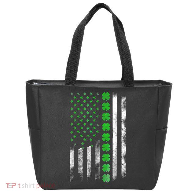 Irish American Flag Shamrock Clover Happy St Patrick's Day Zip Tote Bag