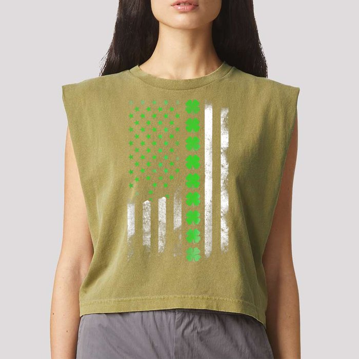 Irish American Flag Shamrock Clover Happy St Patrick's Day Garment-Dyed Women's Muscle Tee