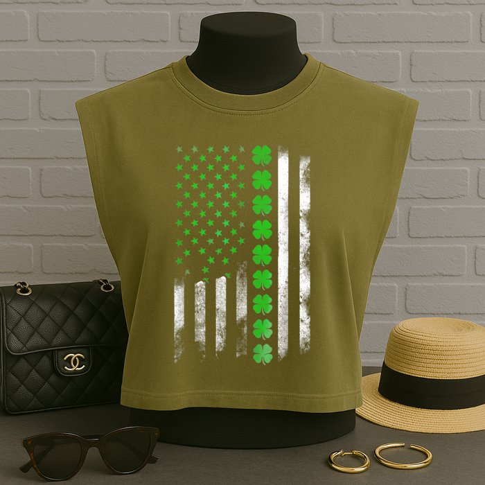 Irish American Flag Shamrock Clover Happy St Patrick's Day Garment-Dyed Women's Muscle Tee