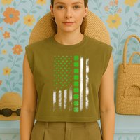 Irish American Flag Shamrock Clover Happy St Patrick's Day Garment-Dyed Women's Muscle Tee