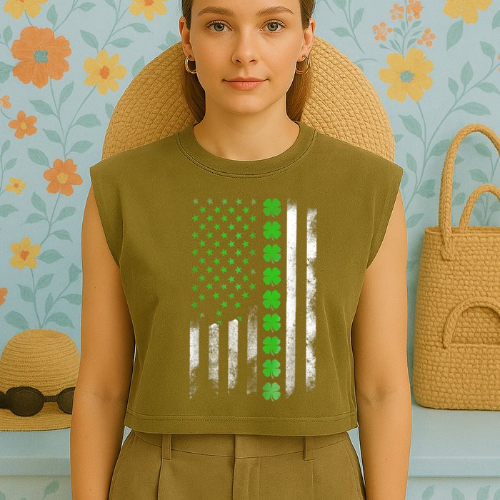 Irish American Flag Shamrock Clover Happy St Patrick's Day Garment-Dyed Women's Muscle Tee