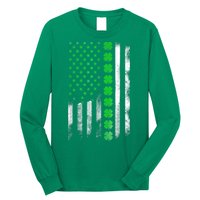 Irish American Flag Shamrock Clover Happy St Patrick's Day Long Sleeve Shirt