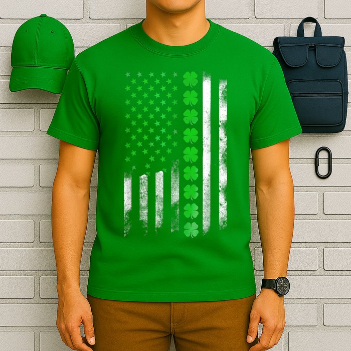 Irish American Flag Shamrock Clover Happy St Patrick's Day T-Shirt
