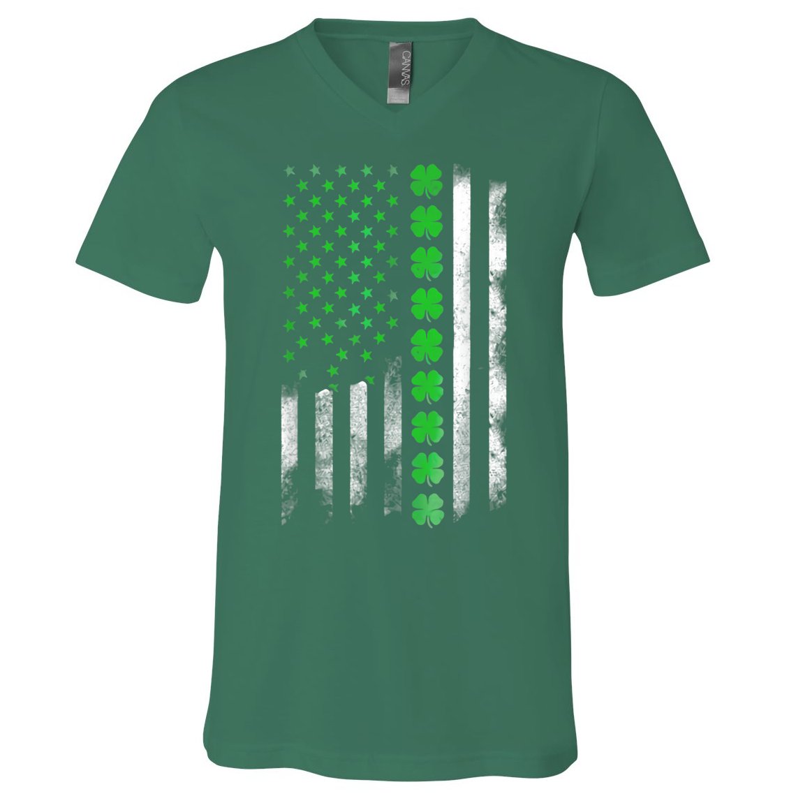 Irish American Flag Shamrock Clover Happy St Patrick's Day V-Neck T-Shirt