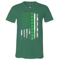 Irish American Flag Shamrock Clover Happy St Patrick's Day V-Neck T-Shirt