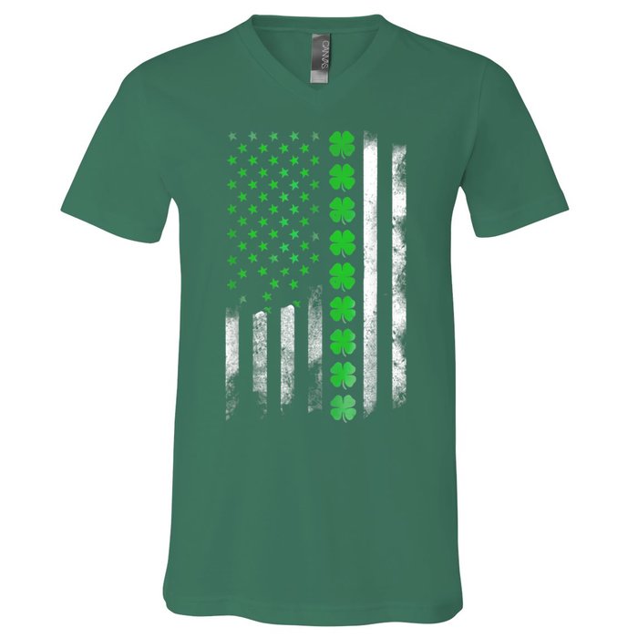 Irish American Flag Shamrock Clover Happy St Patrick's Day V-Neck T-Shirt