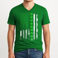 Irish American Flag Shamrock Clover Happy St Patrick's Day V-Neck T-Shirt