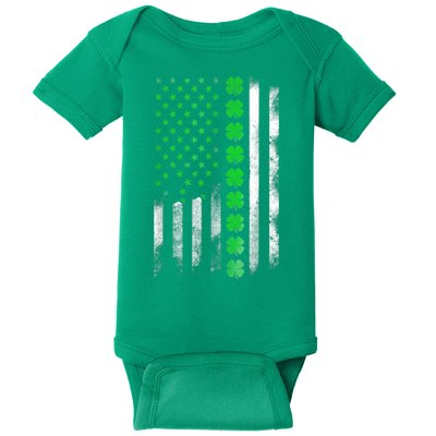 Irish American Flag Shamrock Clover Happy St Patrick's Day Baby Bodysuit