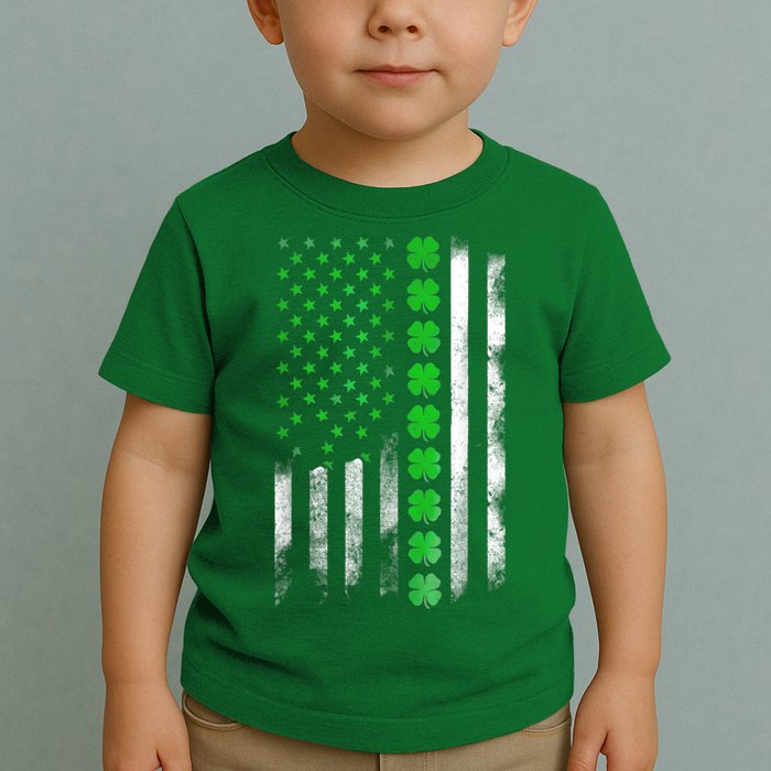 Irish American Flag Shamrock Clover Happy St Patrick's Day Toddler T-Shirt