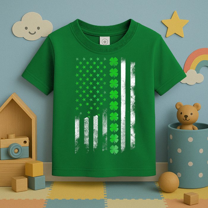 Irish American Flag Shamrock Clover Happy St Patrick's Day Toddler T-Shirt