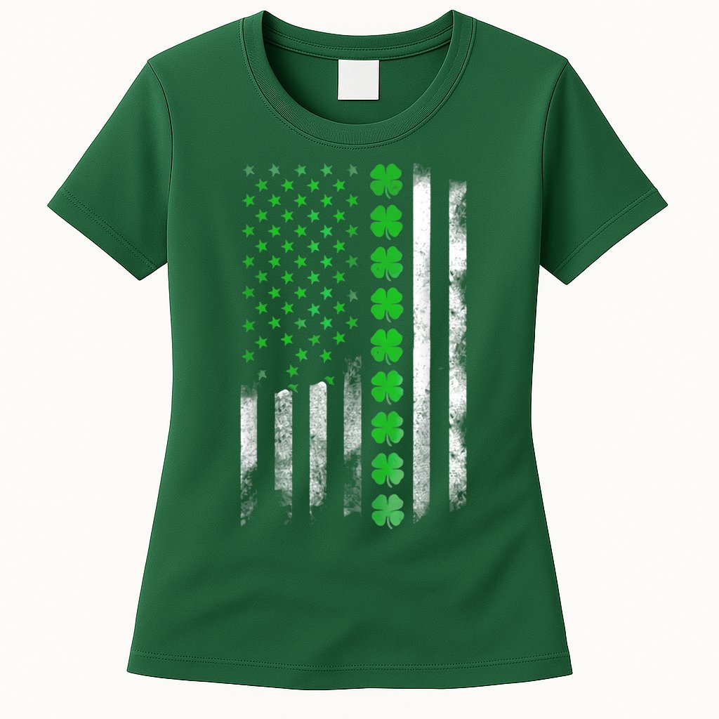 Irish American Flag Shamrock Clover Happy St Patrick's Day Womens T-Shirt