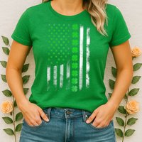 Irish American Flag Shamrock Clover Happy St Patrick's Day Womens T-Shirt