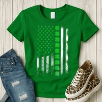 Irish American Flag Shamrock Clover Happy St Patrick's Day Womens T-Shirt