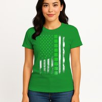 Irish American Flag Shamrock Clover Happy St Patrick's Day Womens T-Shirt