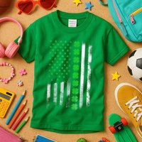 Irish American Flag Shamrock Clover Happy St Patrick's Day Kids T-Shirt