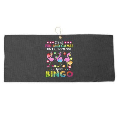 It's All Fun and Games Until Someone Yells Bingo Flamingo Large Microfiber Waffle Golf Towel