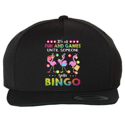 It's All Fun and Games Until Someone Yells Bingo Flamingo Wool Snapback Cap