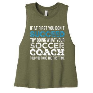 If At First You Dont Succeed Funny Soccer Coach Thank You Women's Racerback Cropped Tank