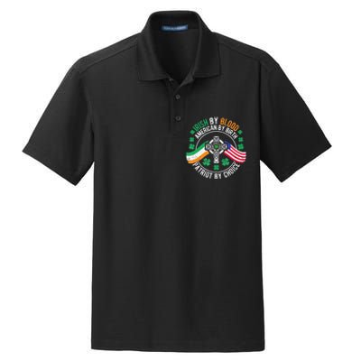 Irish American Flag Celtic Cross Funny St Patrick's Day Dry Zone Grid Polo