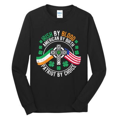 Irish American Flag Celtic Cross Funny St Patrick's Day Tall Long Sleeve T-Shirt