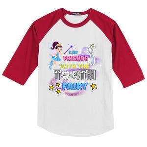 I Am Friends With The Tooth Fairy Toothbrush Stars S Funny Gift Kids Colorblock Raglan Jersey