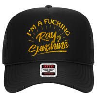 Im A Fucking Ray Of Sunshine Sarcastic Gold Font High Crown Mesh Back Trucker Hat