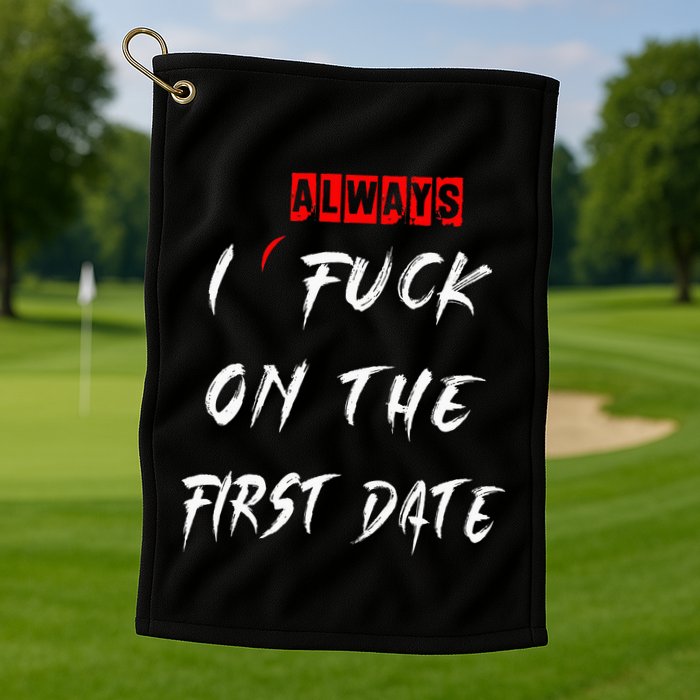 I Always Fuck On The First Date Funny First Date Golf Towel
