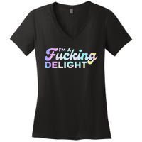 I'm A Fucking Delight Funny Sarcasm I'm A Delight Tie Dye Women's V-Neck T-Shirt