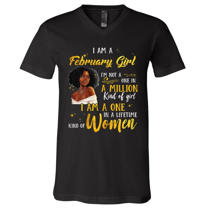 im a february black wo aquarius birthday s V-Neck T-Shirt