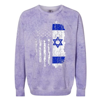 Israeli American Flag Pride Israel Usa Israeli Colorblast Crewneck Sweatshirt