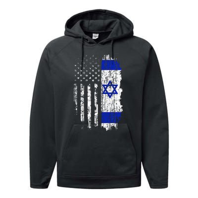 Israeli American Flag Pride Israel Usa Israeli Performance Fleece Hoodie