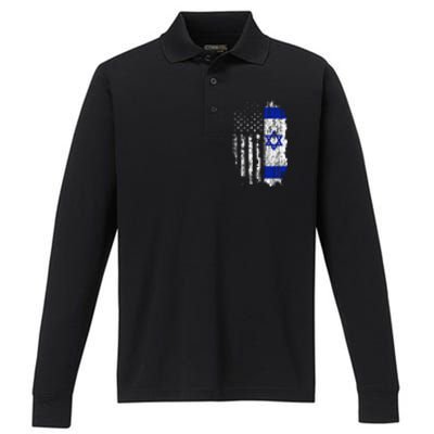 Israeli American Flag Pride Israel Usa Israeli Performance Long Sleeve Polo