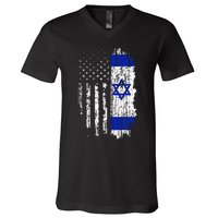 Israeli American Flag Pride Israel Usa Israeli V-Neck T-Shirt