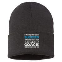 If At First You Don't Succeed Funny Soccer Coach Thank You Sustainable Knit Beanie