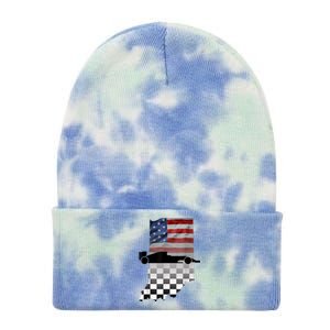 Indiana American Flag To Checkered Flag Graphic Tie Dye 12in Knit Beanie