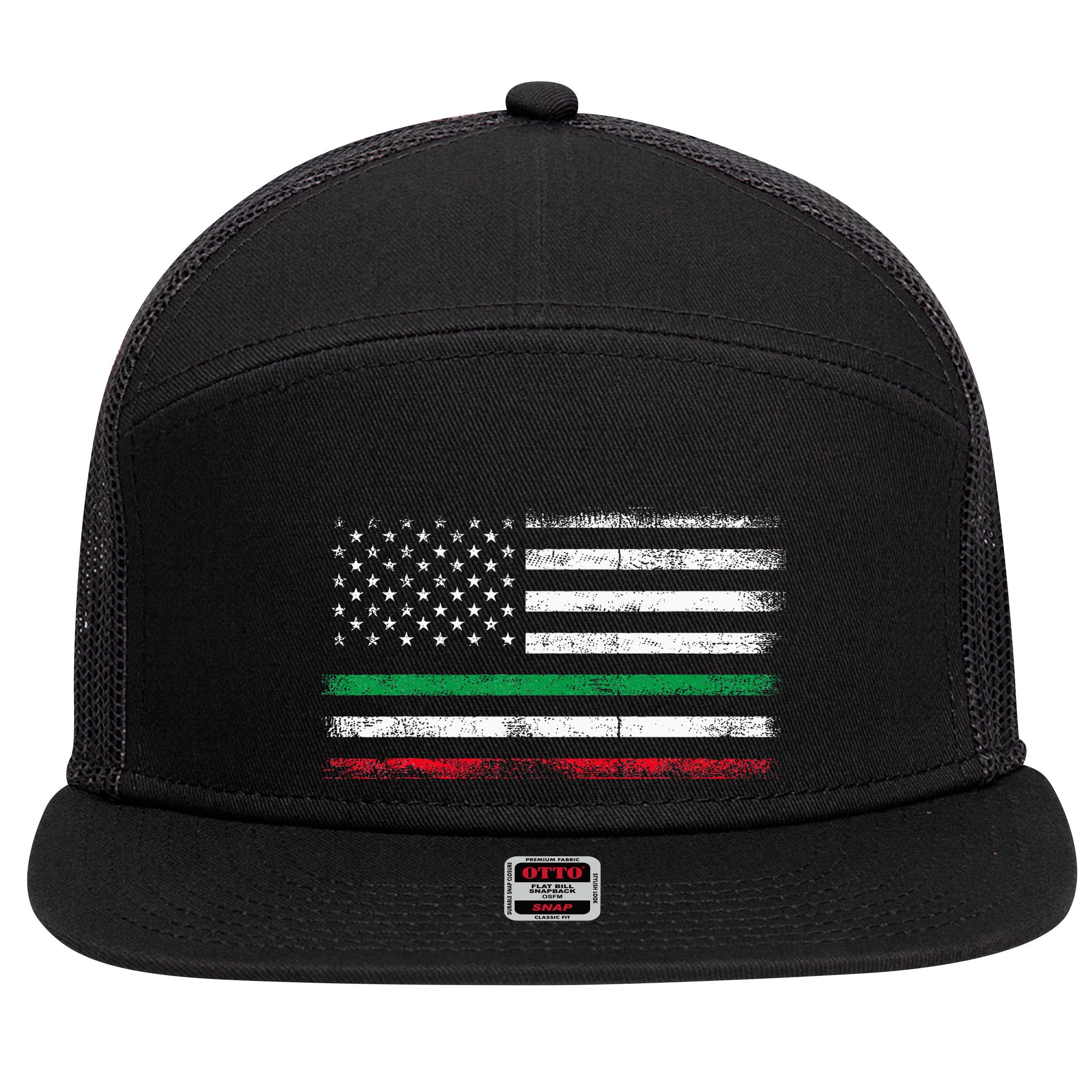 Italian American Flag Italy Flag  7 Panel Mesh Trucker Snapback Hat