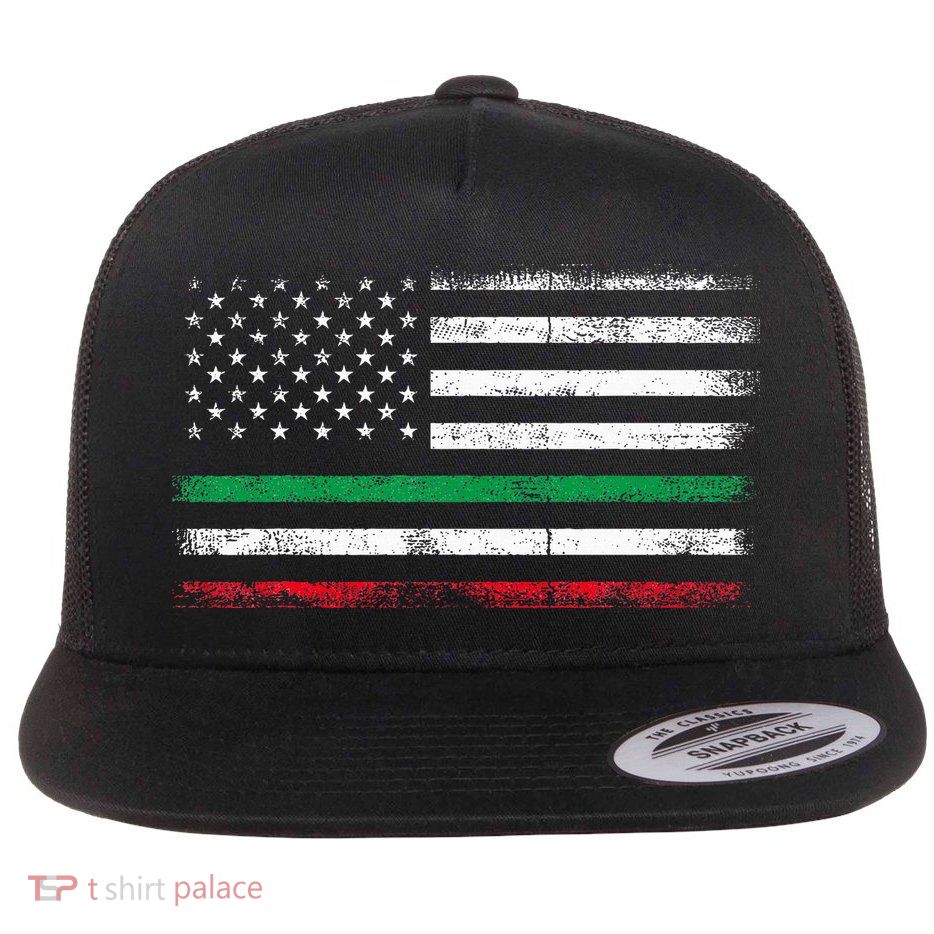 Italian American Flag Italy Flag Flat Bill Trucker Hat