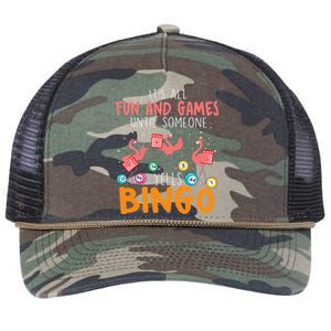 Its All Fun And Games Until Someone Yells Bingo Lover Retro Rope Trucker Hat Cap