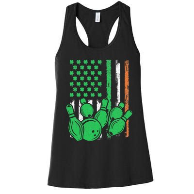 Irish American Flag Bowling St. Patrick's Day Women's Racerback Tank