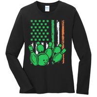 Irish American Flag Bowling St. Patrick's Day Ladies Long Sleeve Shirt