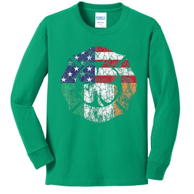 Irish American Flag Ireland Flag ST PATRICKS DAY Firefighter Kids Long Sleeve Shirt