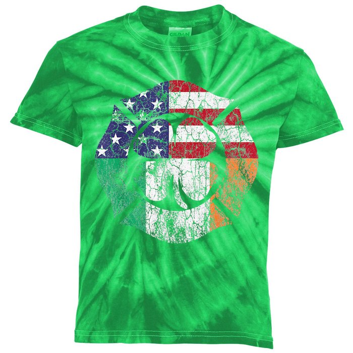 Irish American Flag Ireland Flag ST PATRICKS DAY Firefighter Kids Tie-Dye T-Shirt