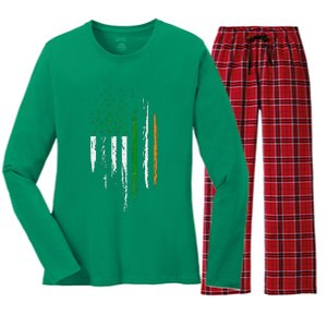 Irish American Flag Ireland Pride St Patrick's Day Women's Long Sleeve Flannel Pajama Set 