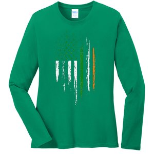 Irish American Flag Ireland Pride St Patrick's Day Ladies Long Sleeve Shirt