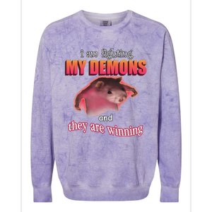 I Am Fighting My Demons And They Are Winning Funny Rat Meme Colorblast Crewneck Sweatshirt