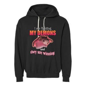 I Am Fighting My Demons And They Are Winning Funny Rat Meme Garment-Dyed Fleece Hoodie