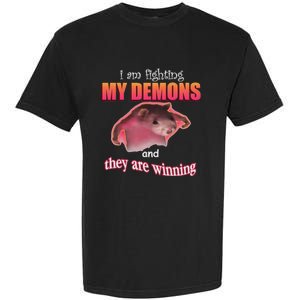 I Am Fighting My Demons And They Are Winning Funny Rat Meme Garment-Dyed Heavyweight T-Shirt