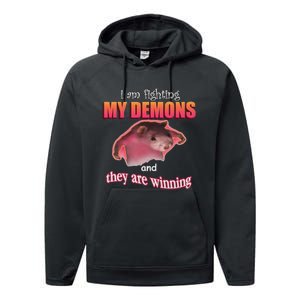 I Am Fighting My Demons And They Are Winning Funny Rat Meme Performance Fleece Hoodie