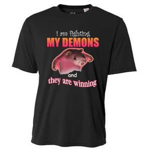 I Am Fighting My Demons And They Are Winning Funny Rat Meme Cooling Performance Crew T-Shirt