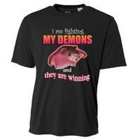 I Am Fighting My Demons And They Are Winning Funny Rat Meme Cooling Performance Crew T-Shirt